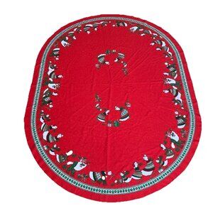 Sunweave Christmas Geese Ducks Oval Holiday Tablecloth 61”x80” Red Vintage